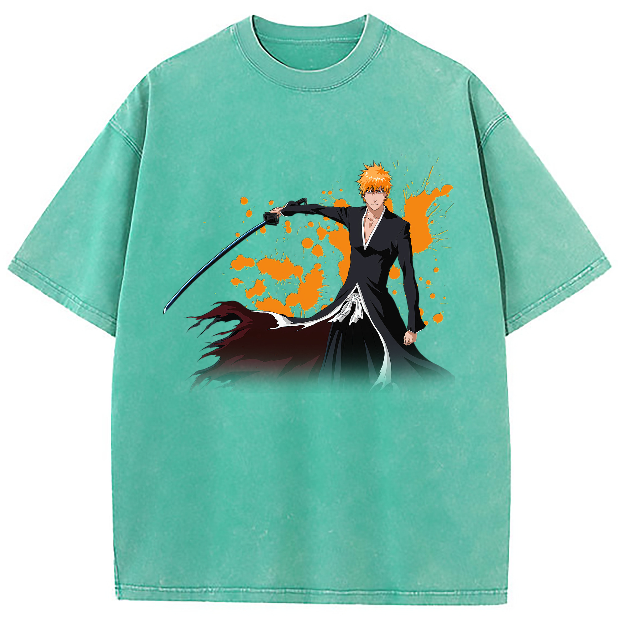 （画像用） ブリーチ 黒崎一護（くろさき いちご）BLEACH Kurosaki Ichigo 綿100% ヴィンテージ風 半袖Tシャツ（フロントプリント）